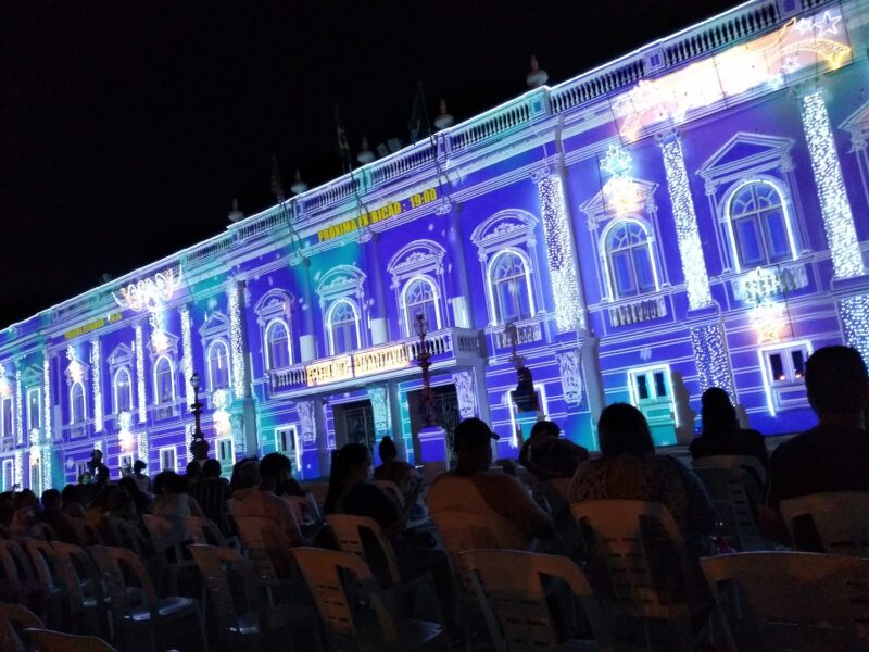 Palácio dos Leões enfeitado para o Natal com videomapping exaltando a cultura maranhense – Foto: Ítalo Cavalcanti
