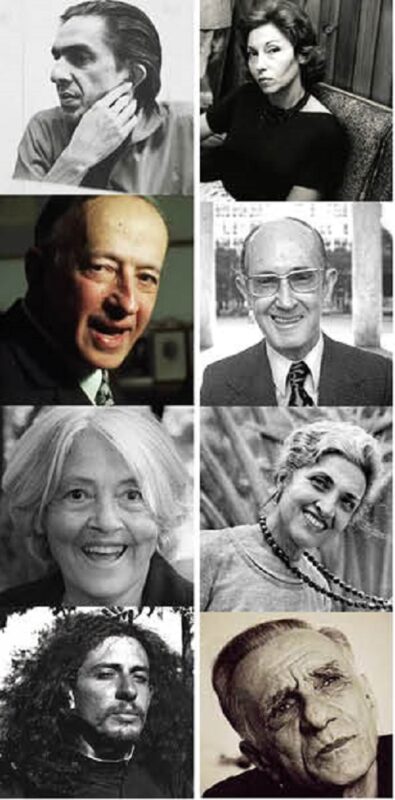 Ícones de nossa modernidade literária pós-Semana de 22. De cima para baixo, nessa coluna: Clarice Lispector, Carlos Drummond de Andrade, Cecília Meireles, João Cabral de Melo Neto, Ferreira Gullar, Murilo Mendes, Adélia Prado, Torquato Neto - Fonte: folha.uol.com.br
