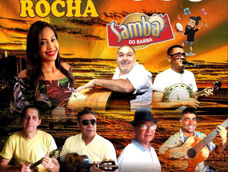 Yarinne Rocha, Gutemberg Bogéa, Eraldo Rocha, Raul do Cavaco (Banjo), Juca do Cavaco, João Pinto (Carbrasa) e Paulo Araújo (Violão 7 Cordas), juntos em uma roda de samba - Foto: Divulgação