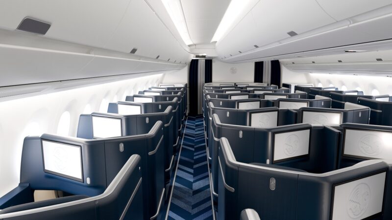 São 48 espaçosos assentos em classe Business, baseados no conceito dos 3 "F "s - Full Flat, Full Access e Full Privacy - Foto: Divulgação