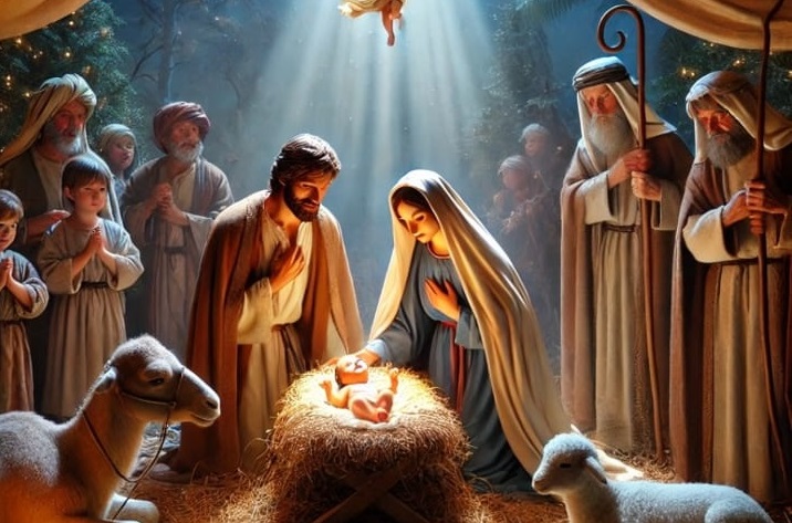 Representação da Natividade de Jesus de acordo com a tradição cristã. Feito com ajuda de I. A. – Foto: Reprodução