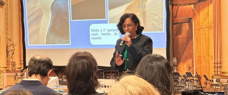 Socorro Araújo, secretária de Estado do Turismo durante fala na BLT Lisboa - Foto: Gilson Mota
