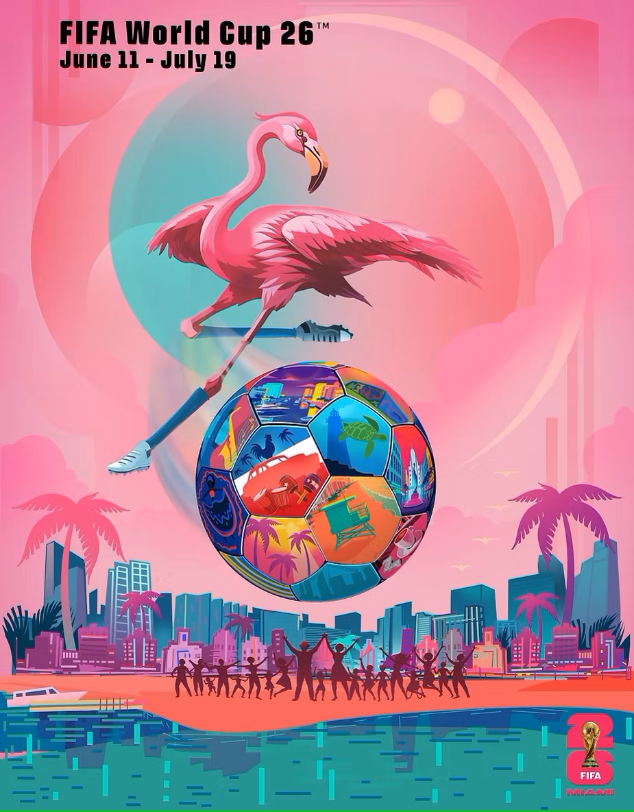 Poster oficial da FIFA 2026 para a cidade de Miami Foto: Divulgação