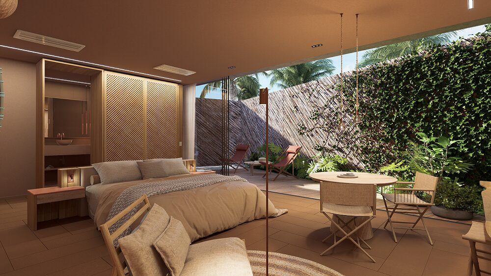 A sofisticação da Cabana Mar e Cabana Vila do Origem Patacho Design Hotel serão um capítulo à parte em total contato com o ambiente natural - Foto: Divulgação Club Med Brasil