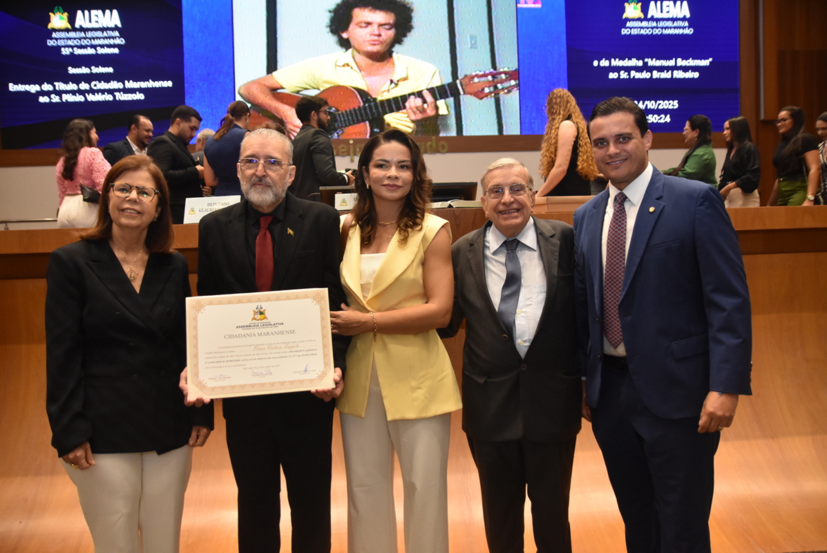 A Dep. Estadual Helena Duailibe, Plínio Túzzolo e Luzeuma Sousa com Mário Cella e o Dep. Glalbert Cutrim - Foto: Intermídia / Montelles
